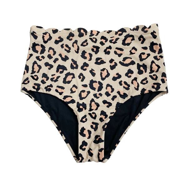 Chelsea28 New Leopard Print Scalloped Edge Retro High Cut Bikini Bottom NWOT - Picture 2 of 6